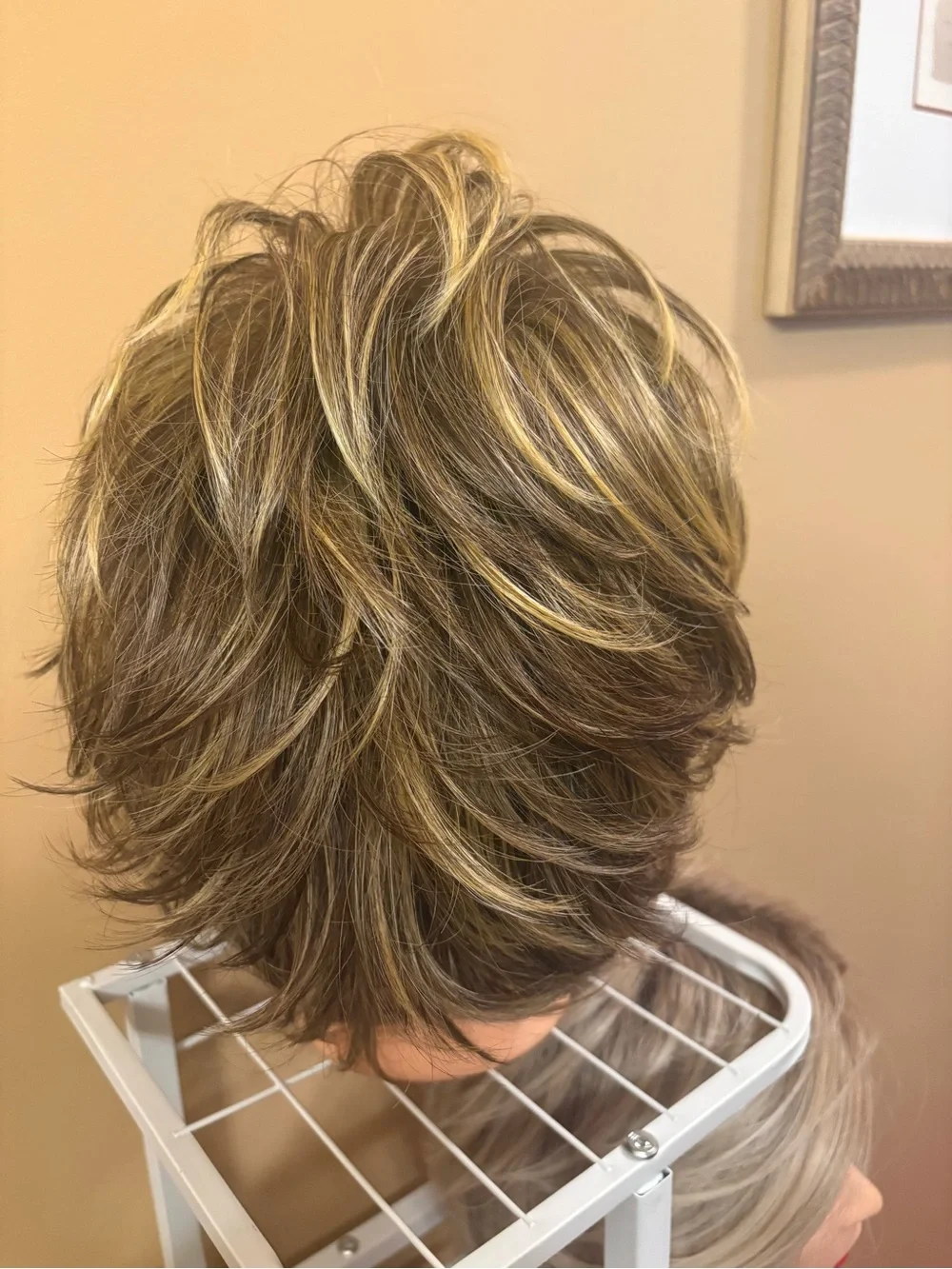 Short Layered Women's Wig in Light Brown with Blonde Highlights